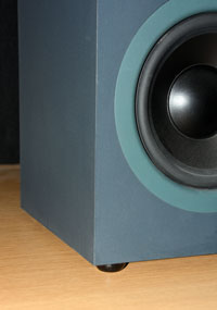 Studio monitor with Sorbothane anti-vibration feet.