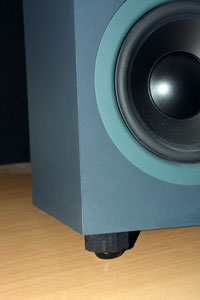 Studio monitor with Sorbothane anti-vibration feet.